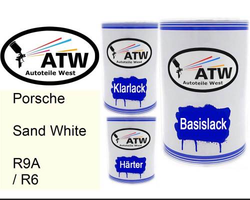 Porsche, Sand White, R9A / R6: 500ml Lackdose + 500ml Klarlack + 250ml Härter - Set, von ATW Autoteile West.